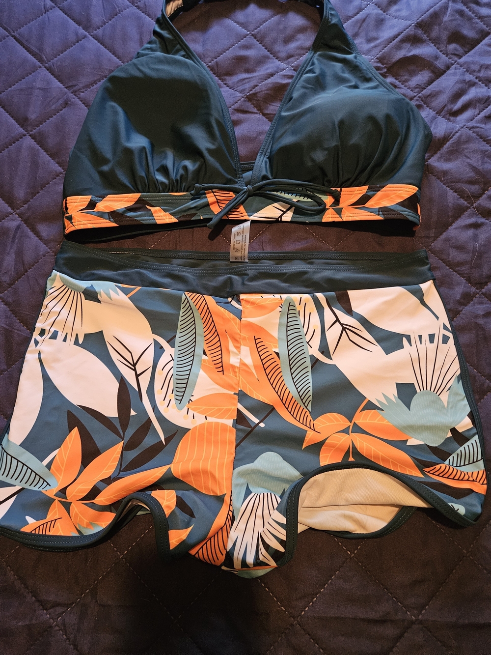 SHEIN Blue & Orange Tropical Two-Piece Bikini Set